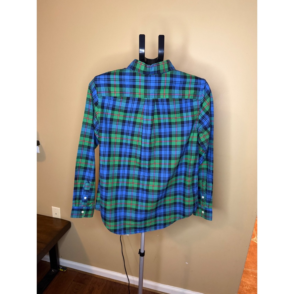 Ralph Lauren Boys XL 18-20 Green Blue Plaid Cotton Button Down Shirt Long Sleeve - Picture 2 of 4